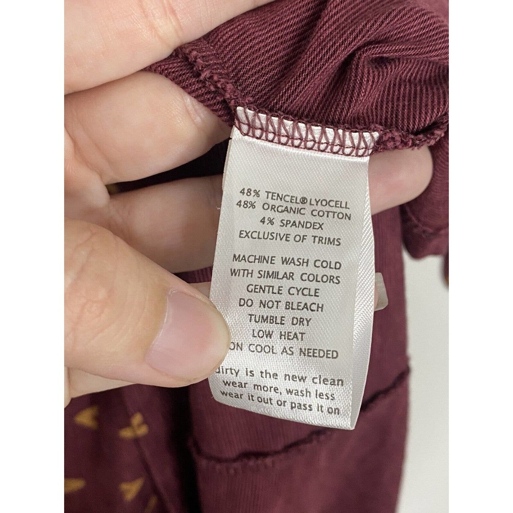 TOAD AND CO Burgundy Organic Cotton Long Sleeve Dress with V Pattern Small - Picture 4 of 6